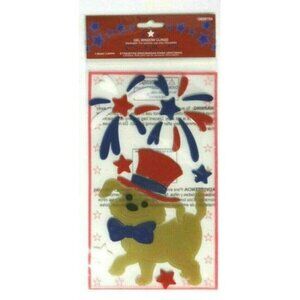 Window Gel Cling Patriotic Puppy Dogs Memorial July 4th USA Fireworks Stars NIP